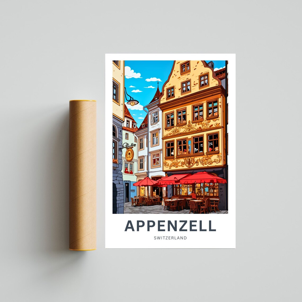 Appenzell Switzerland Old Town Cafe Frescoes Street Travel Poster - Image 4