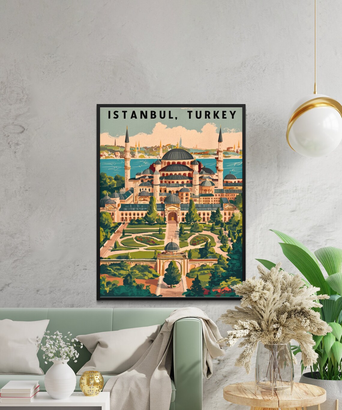 Istanbul Turkey Vintage Grand Mosque Gardens Retro Travel Poster - Image 2