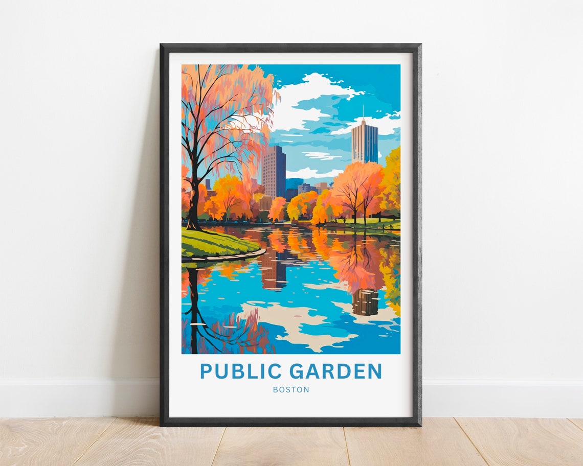 Boston Public Garden Autumn Pond Willow Reflections City Poster
