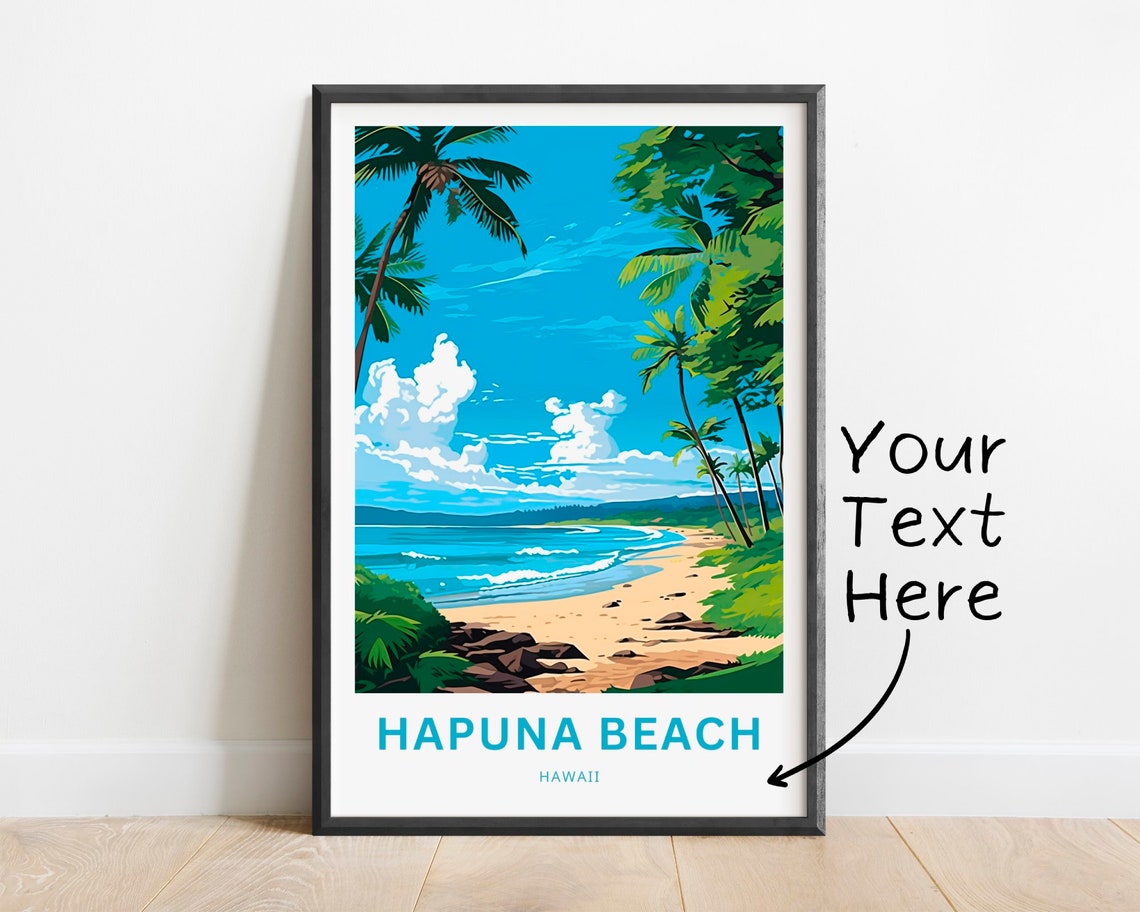 Personalized Hapuna Beach Hawaii Palm Shore Custom Travel Poster