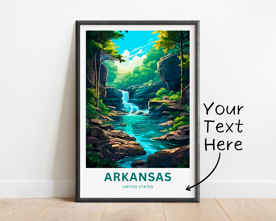 Arkansas Custom Cascading Waterfall Turquoise Pool Travel Poster