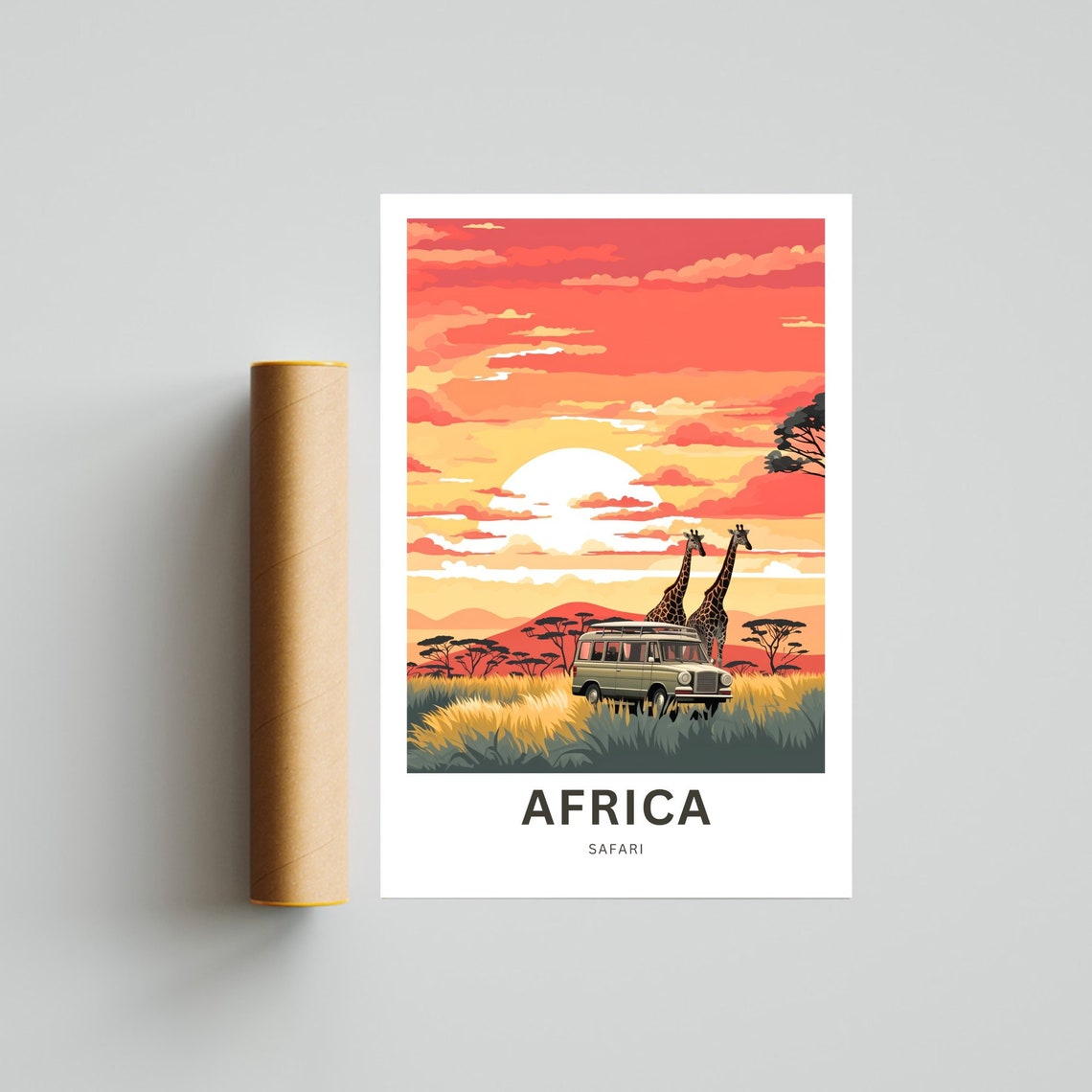 Personalized Africa Safari Sunset Poster with Two Giraffes Art - Image 3
