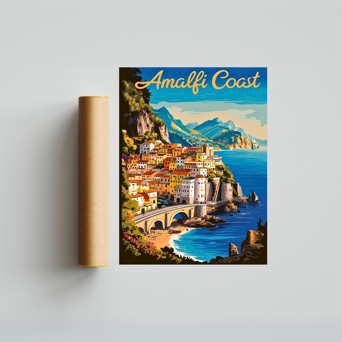 Amalfi Coast Italy Coastal Town Harbor Vintage Travel Poster - Image 3