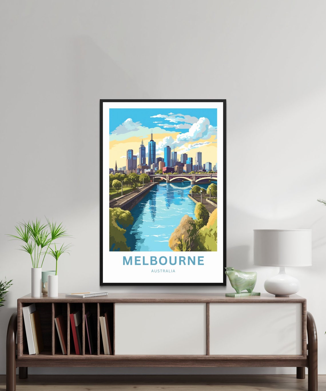 Melbourne Australia Downtown Skyline River Bridge View Poster - Image 2