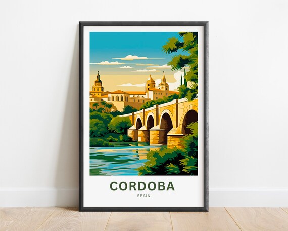 Cordoba Spain Roman Bridge Vintage Style Travel Landmark Poster