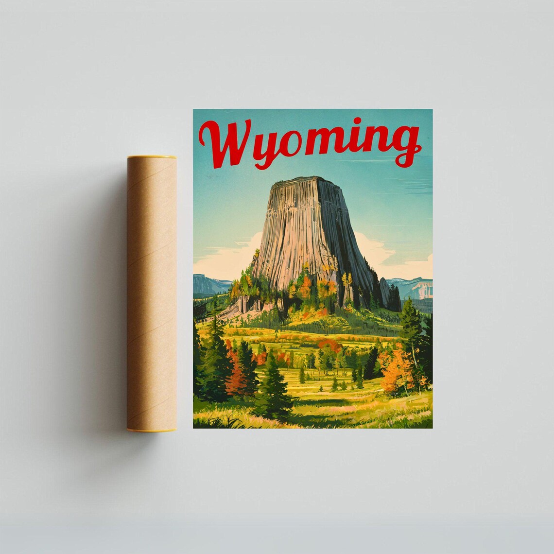 Wyoming Vintage Devils Tower Fall Prairie Landscape Travel Poster - Image 4