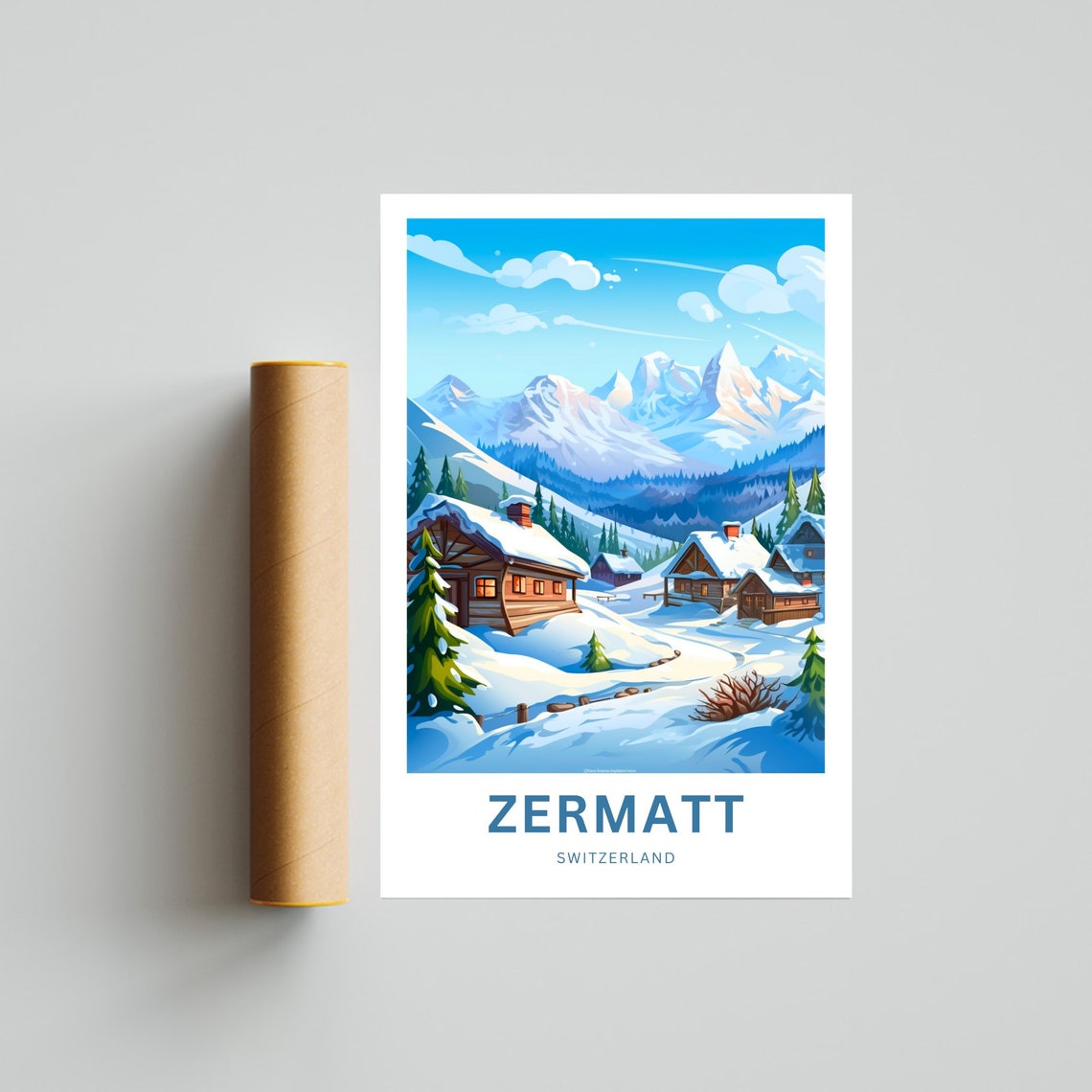 Personalized Zermatt Switzerland Winter Chalet Mountain View Poster - Image 4