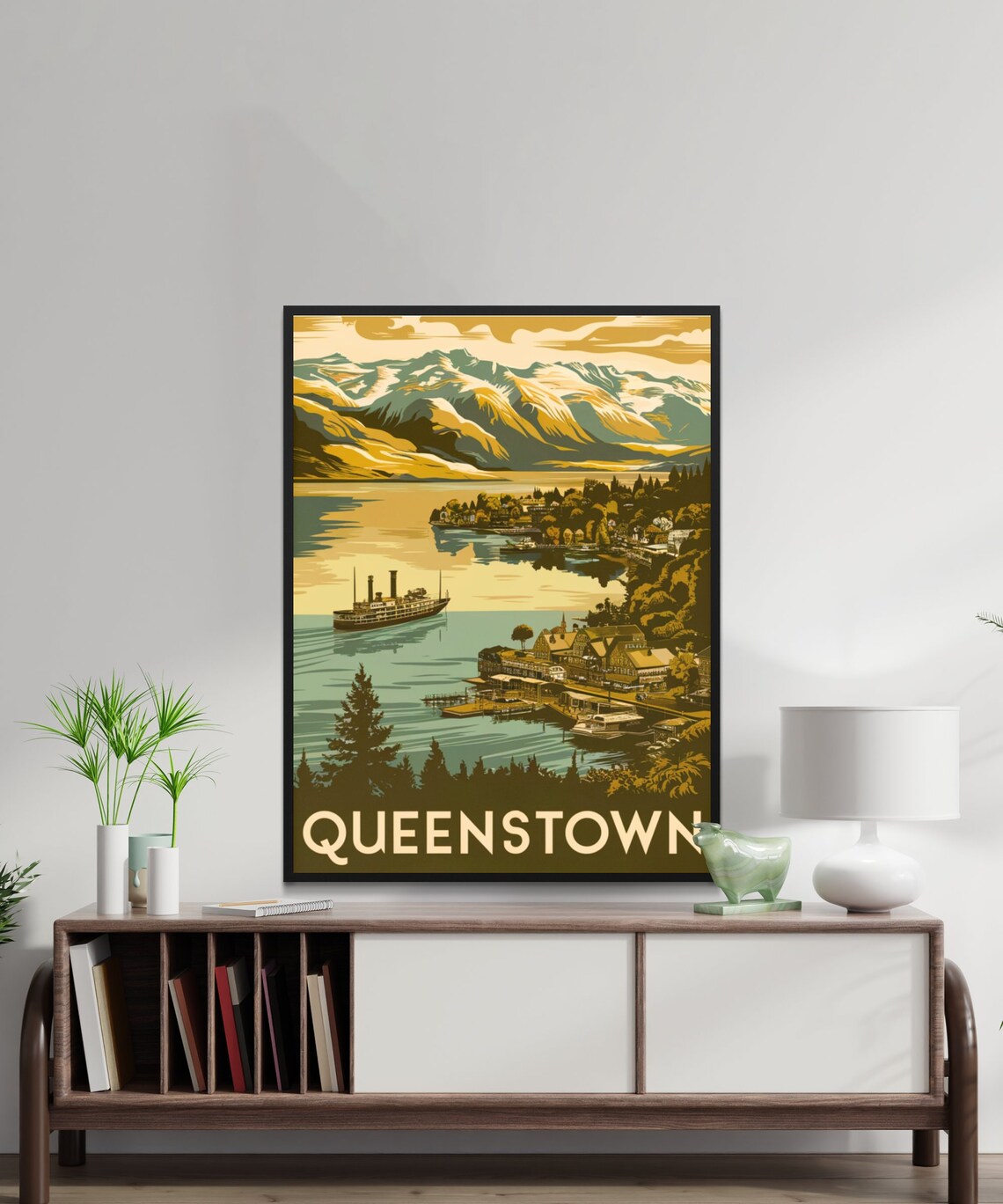 Queenstown New Zealand Vintage Steamship Mountain Lake Poster - Image 3