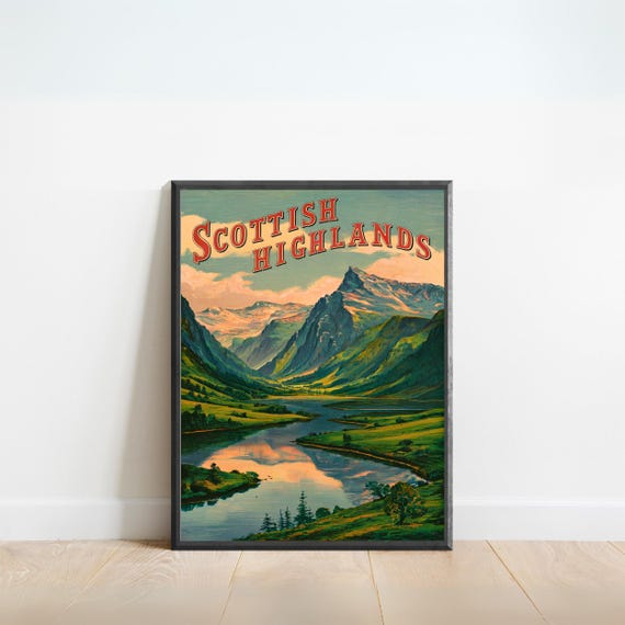 Scottish Highlands Vintage Travel Poster, Scotland Art Print