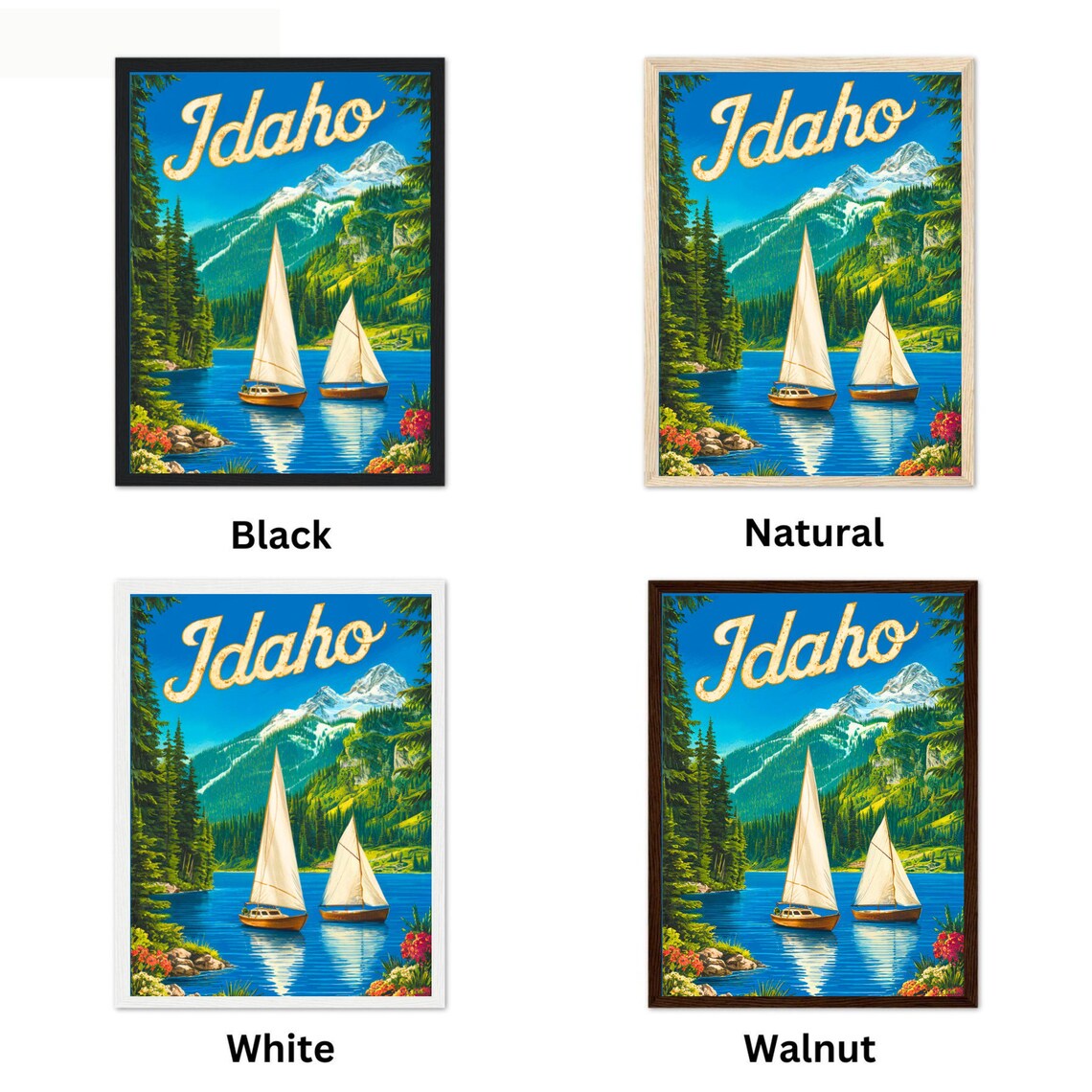 Idaho Vintage Travel Poster Two Sailboats Alpine Lake Snowy Peaks Art - Image 4