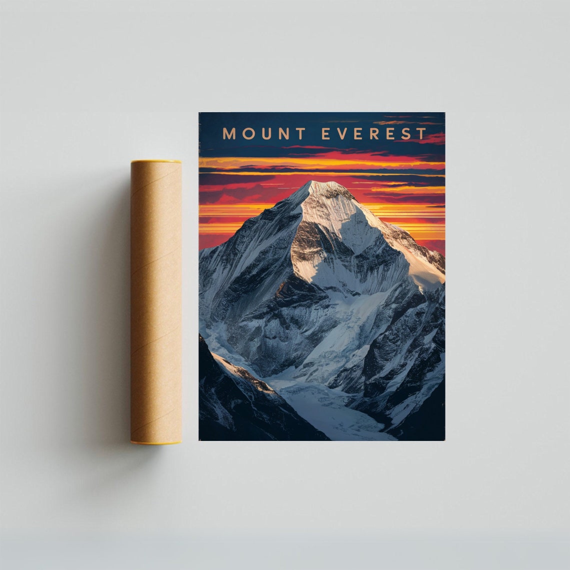 Mount Everest Striped Sunset Sky Glacier Summit Valley Vintage Poster - Image 3