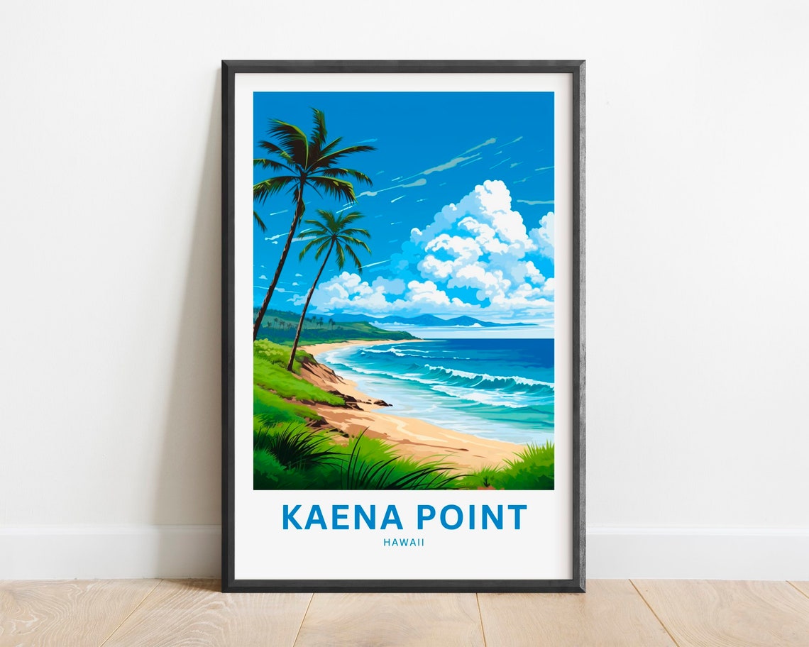 Kaena Point Hawaii Curved Sandy Beach With Palm Trees Poster
