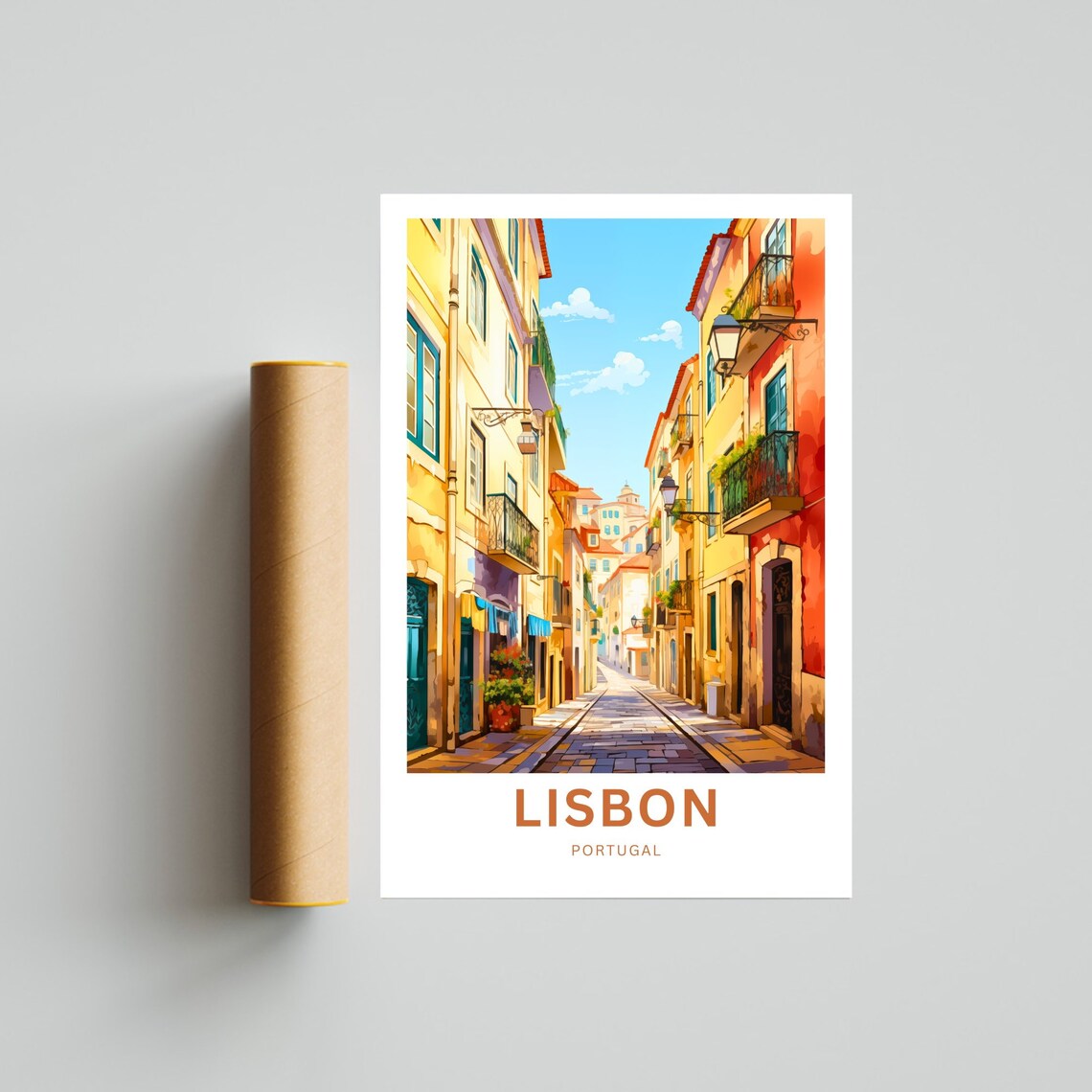 Lisbon Portugal Old Town Cobblestone Street Vintage Travel Poster - Image 4
