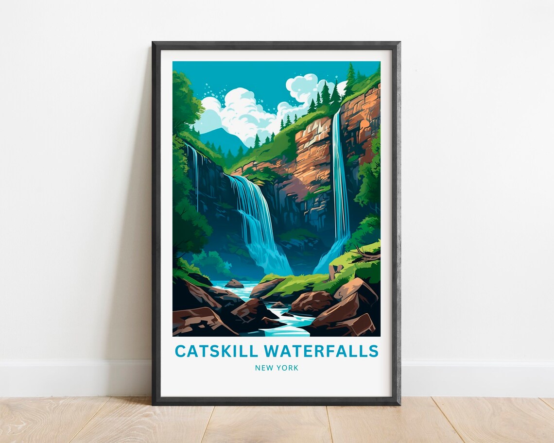 Catskill Waterfalls Travel Poster, New York Wall Art