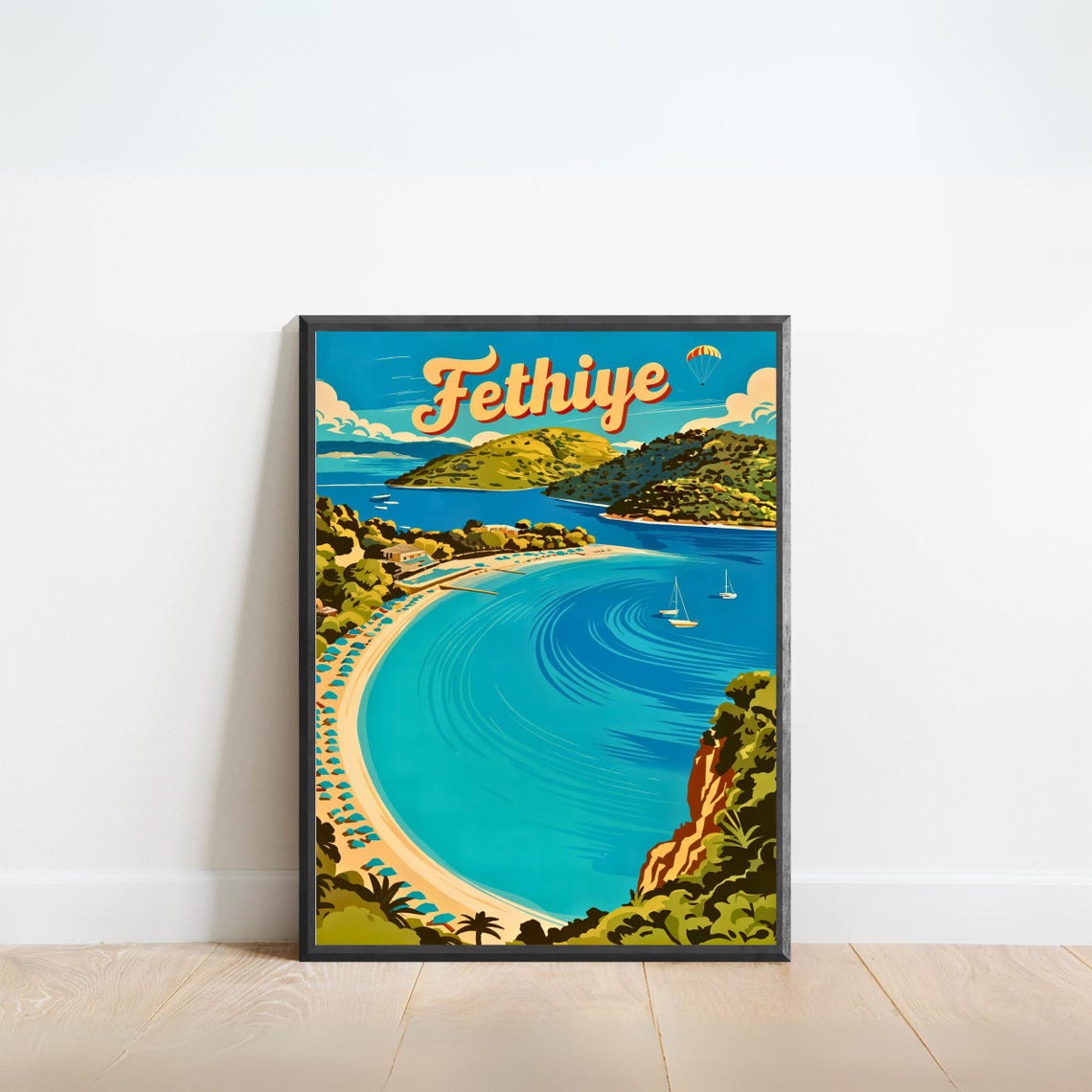 Fethiye Turkey Vintage Retro Scenic Beach Lagoon Travel Poster