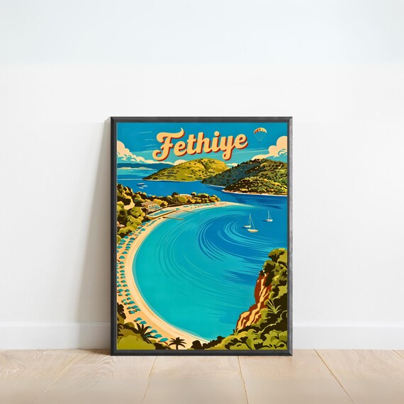 Fethiye Turkey Vintage Retro Scenic Beach Lagoon Travel Poster