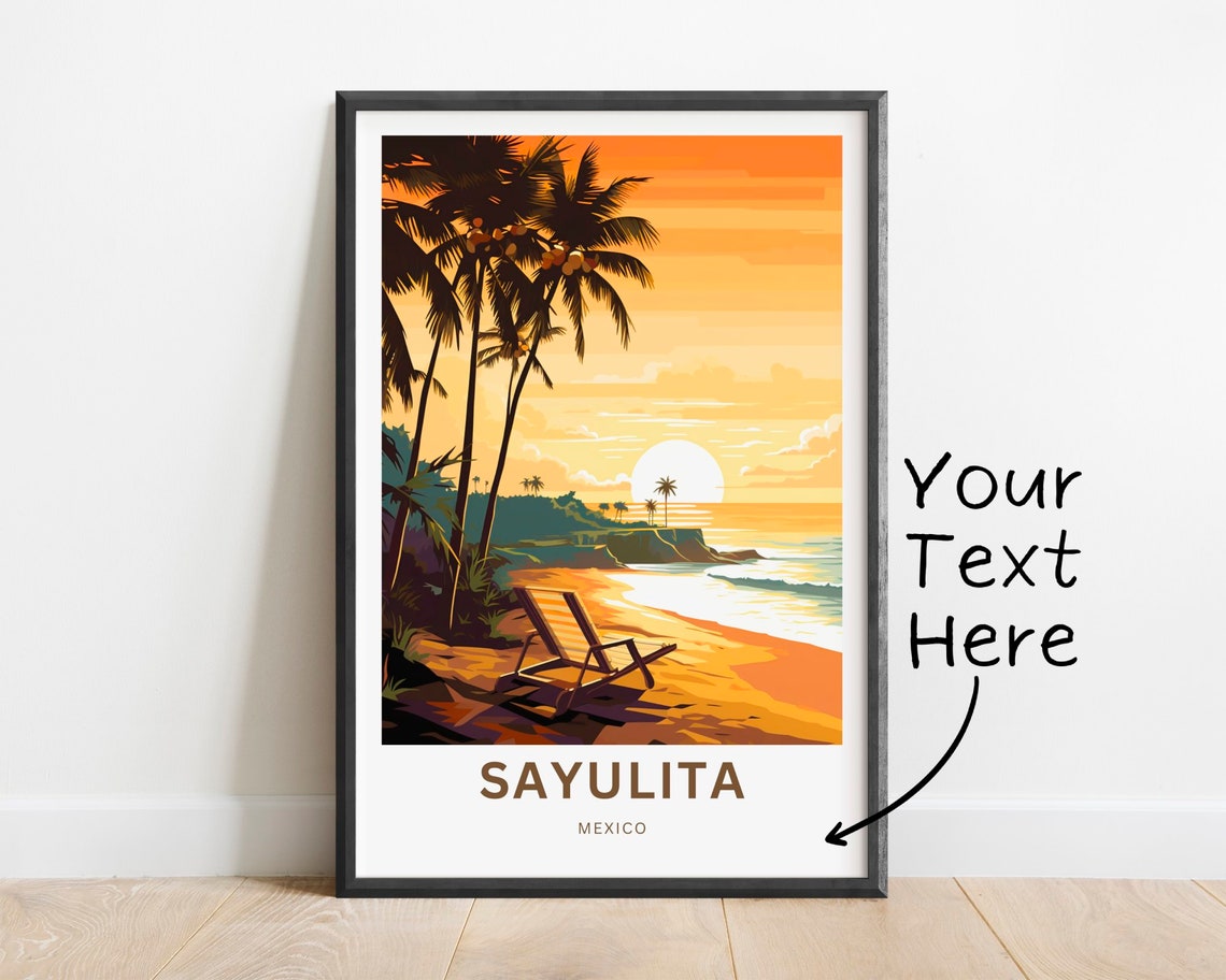 Personalized Sayulita Mexico Sunset Beach Palm Silhouette Poster