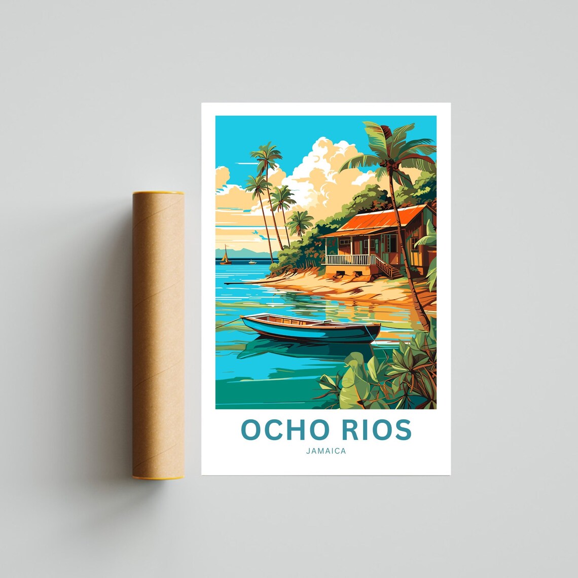 Personalized Ocho Rios Jamaica Beach Hut Palm Bay Travel Poster - Image 4