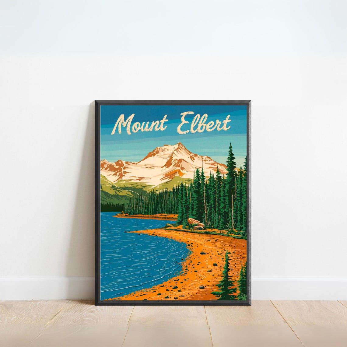 Mount Elbert Vintage Snow Peak Lake Shoreline View Travel Art Poster