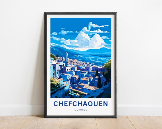 Chefchaouen Travel Print Chefchaouen Poster Morocco Wall Art Framed Present Gift Morocco Present