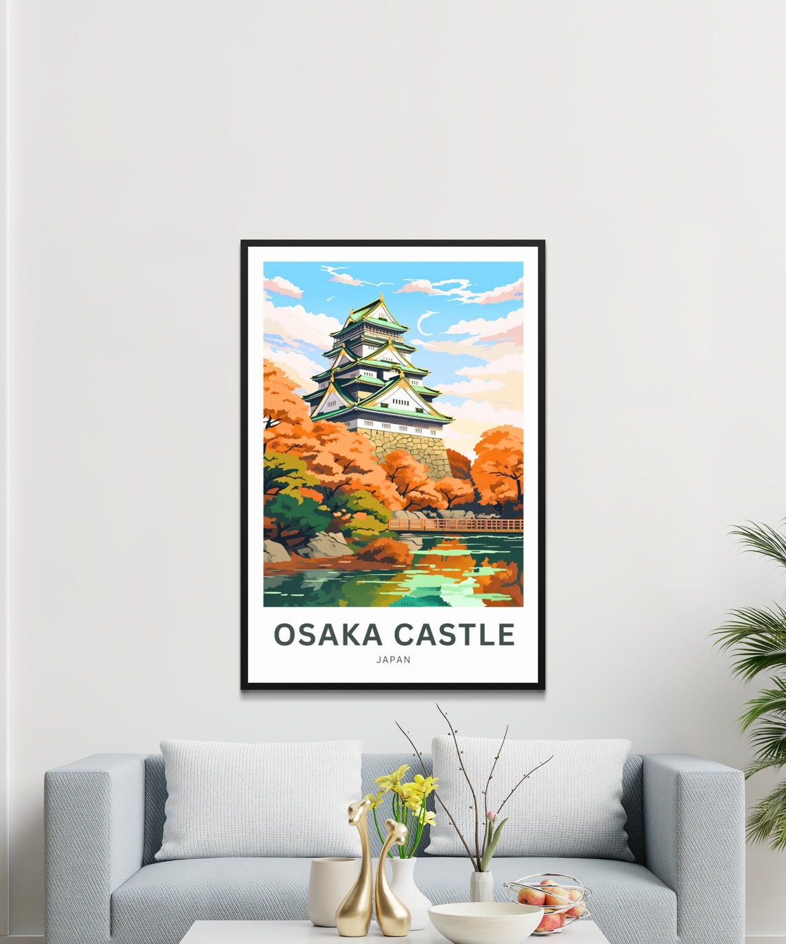 Osaka Castle Japan Travel Poster Autumn Foliage Moat Reflection - Image 3