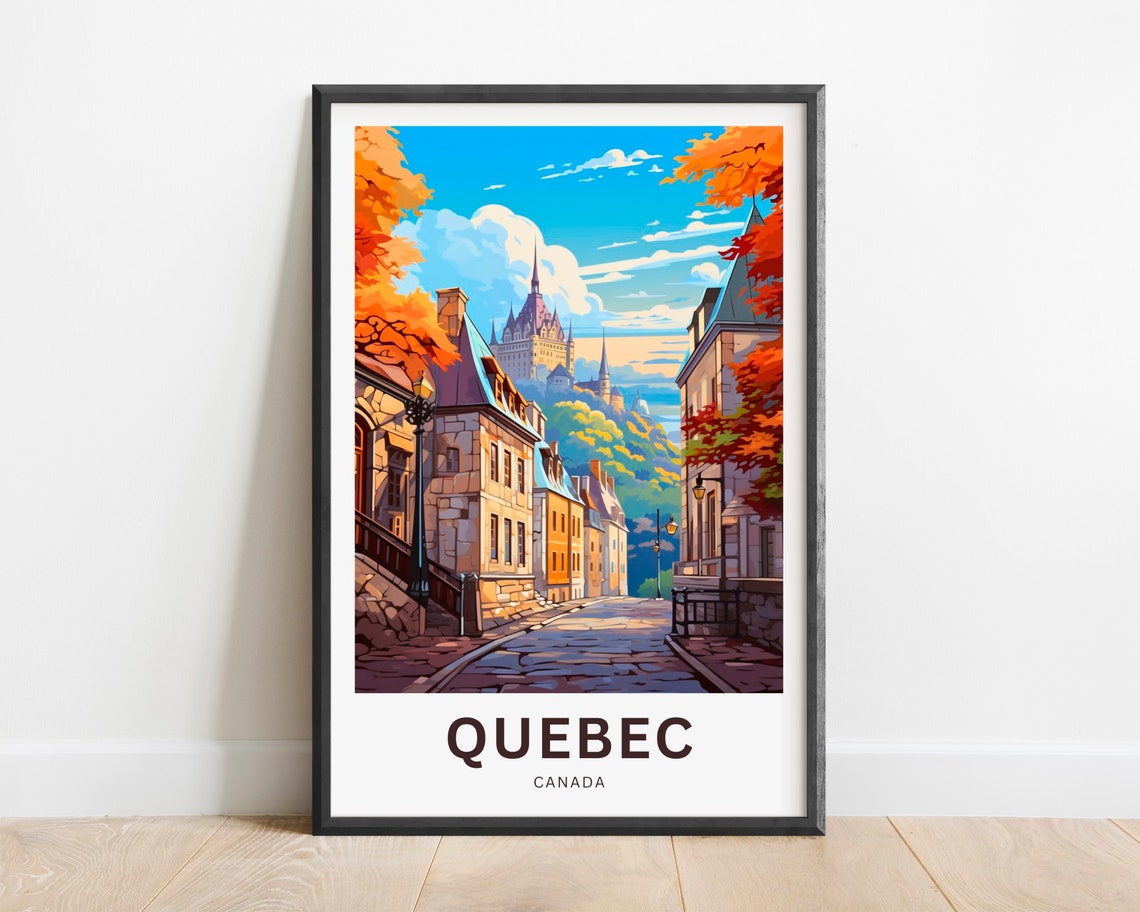 Old Quebec Canada Autumn Street Chateau Frontenac Travel Poster