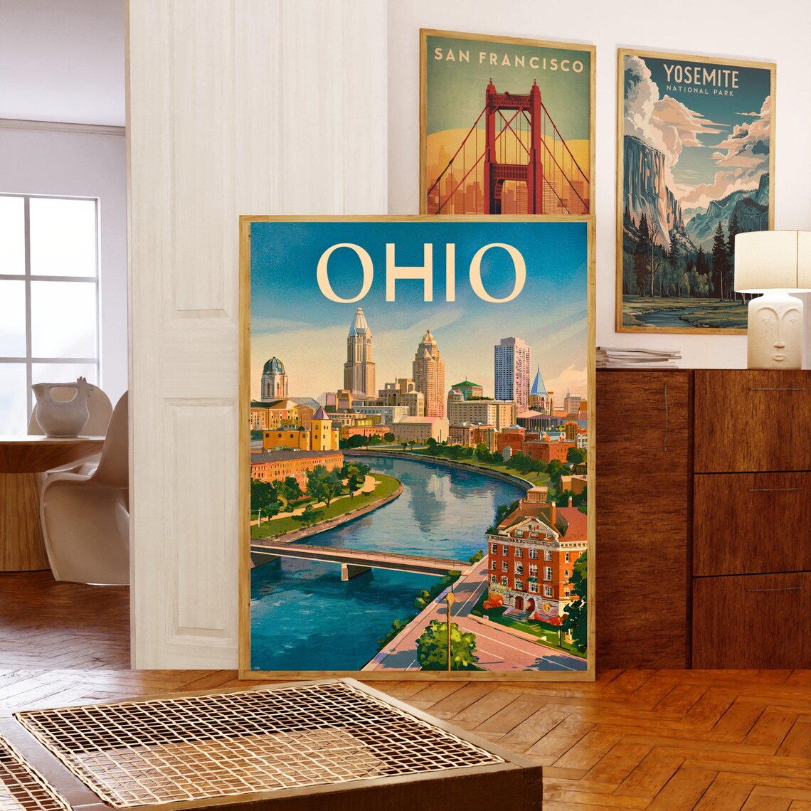 Beautiful Ohio River City Skyline Downtown Retro Travel Poster - Image 5