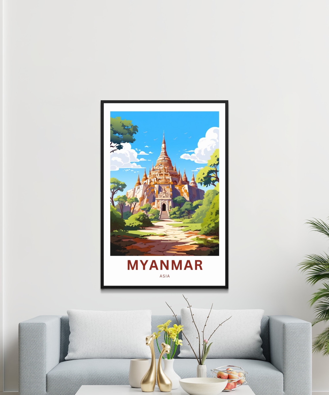 Personalized Myanmar Asia Historic Golden Stupa Travel Poster - Image 3