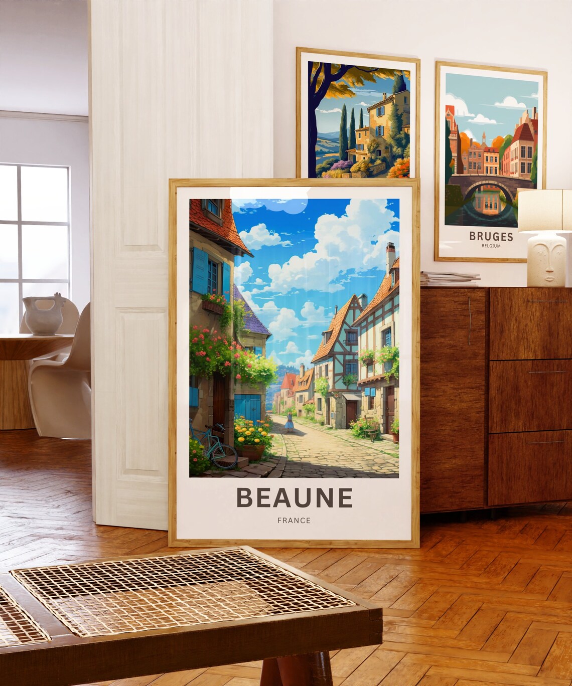 Personalized Beaune France Old Town Cobblestone Street Travel Poster - Image 5