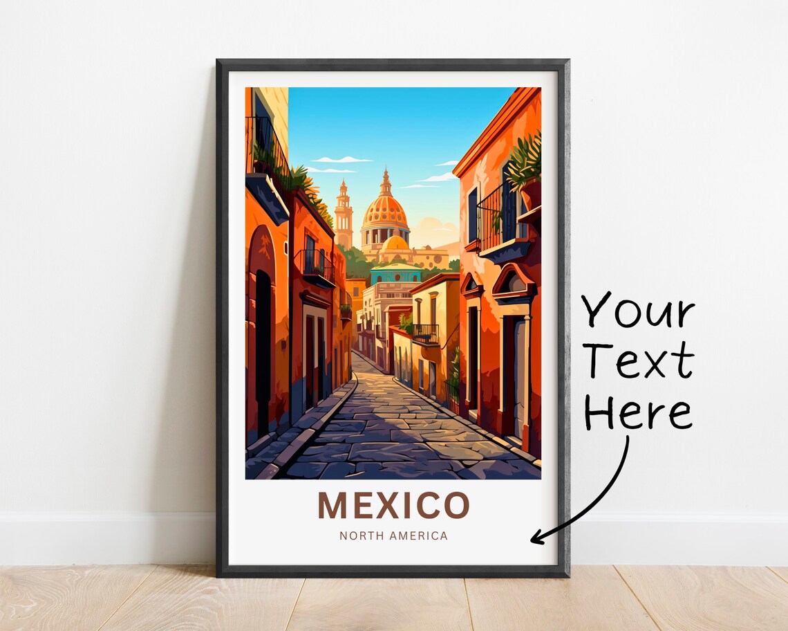 Mexico North America Golden Dome Street Sunrise Vintage Poster - Image 2