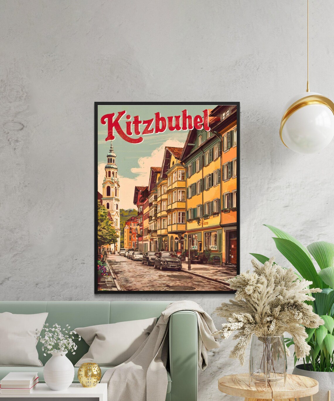 Kitzbuhel Austria Retro Alpine Town Poster Old Street and Church View - Image 2
