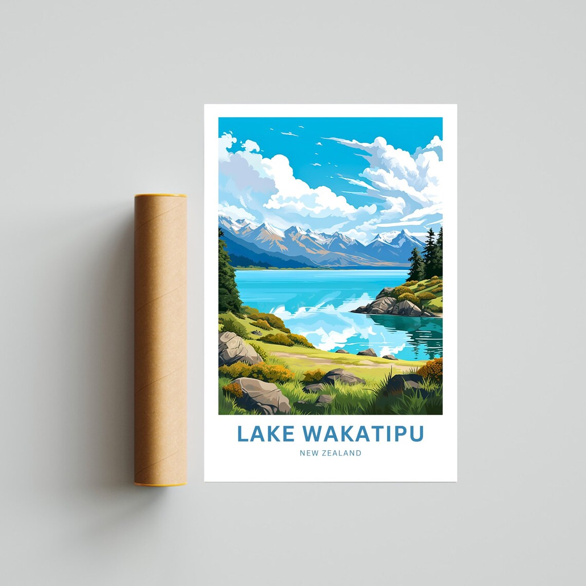 Lake Wakatipu New Zealand Mountain Reflection Landscape Poster - Image 4