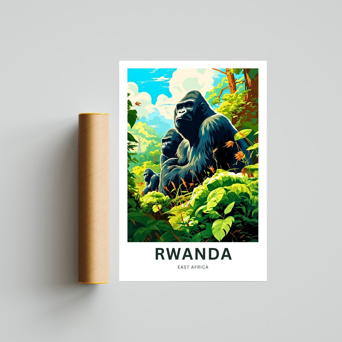 Rwanda Mountain Gorilla Jungle Troop East Africa Travel Poster - Image 4