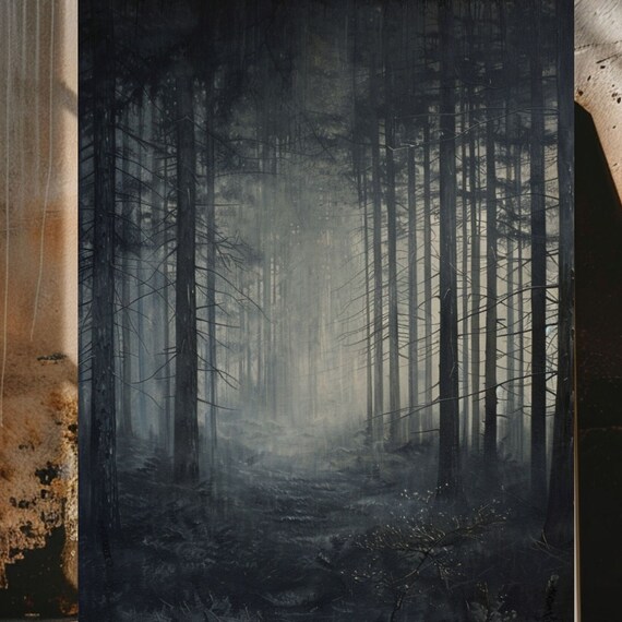 Dark Forest Art Moody Wall Art Cabin Decor Rustic Dark Academia Art Forest Painting Misty Forest Art Rustic Farmhouse