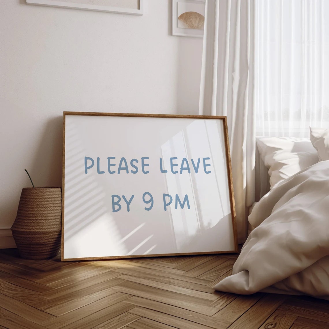 Please Leave By 9 PM Blue Handwritten Funny Quote Entryway Poster - Image 2