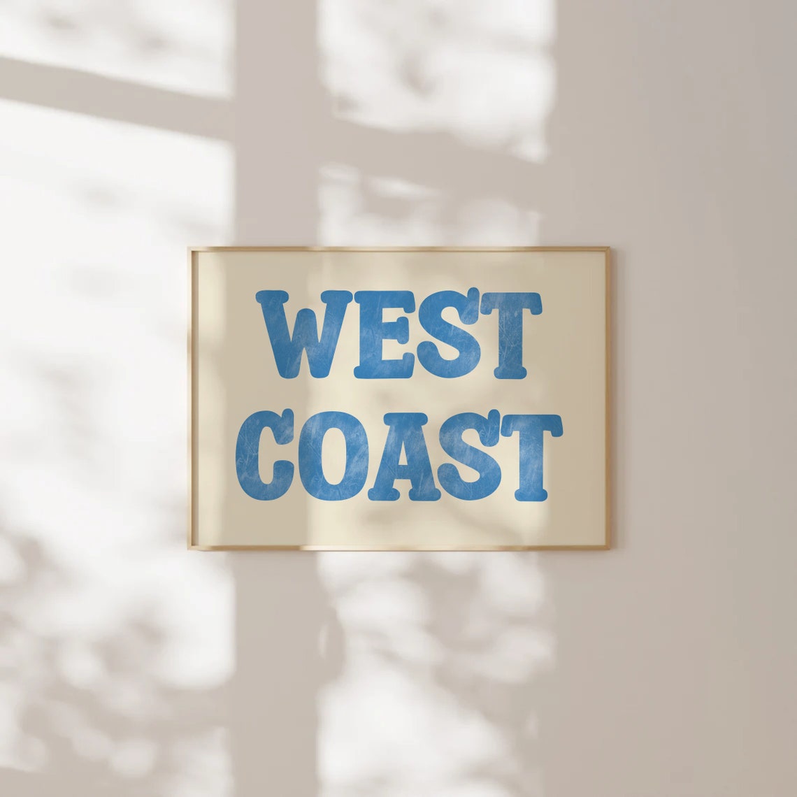 West Coast Blue Retro Distressed Typography Vintage Cream Wall Art