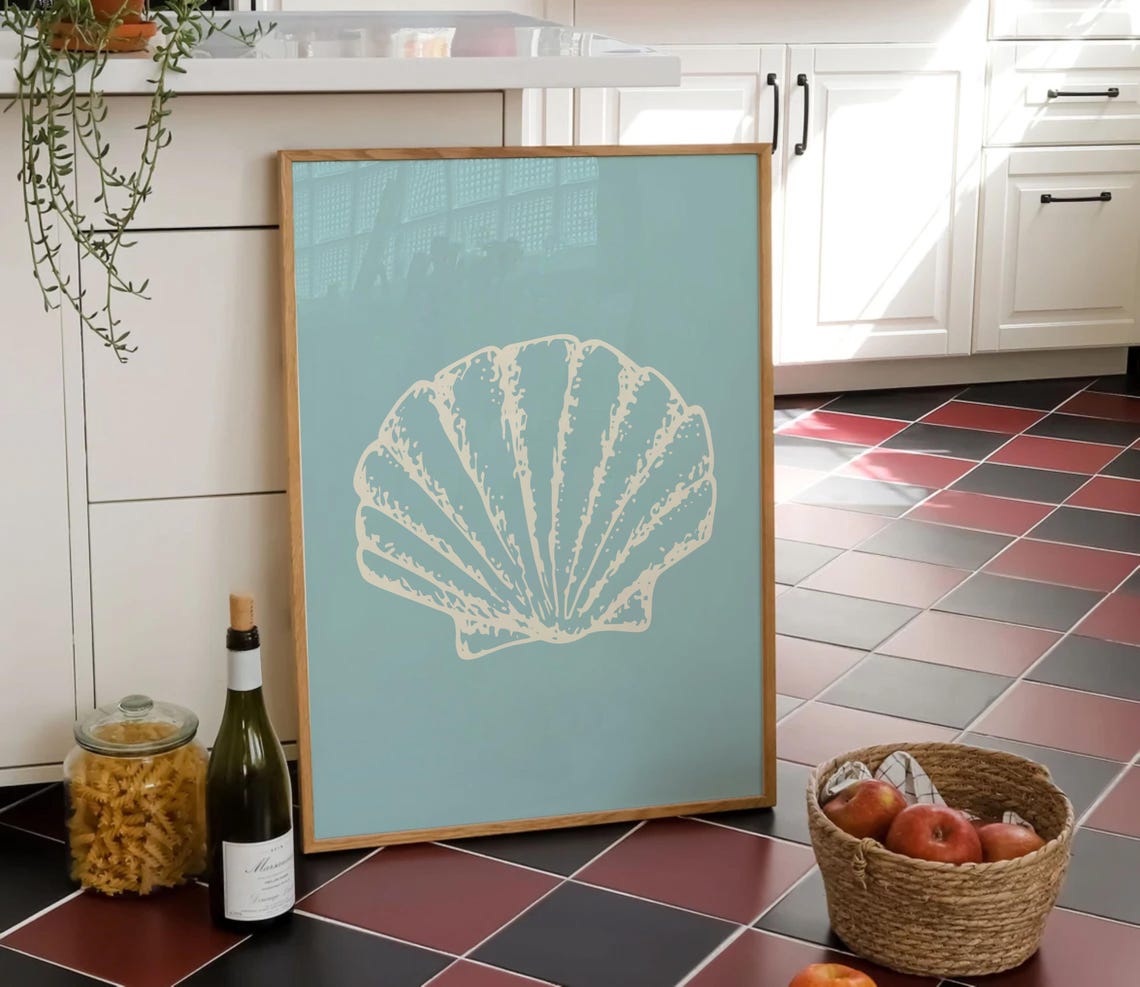 White Scallop Shell On Soft Sky Blue Coastal Beach Decor Poster - Image 3