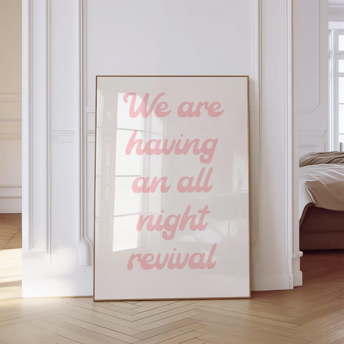 We Are Having an All Night Revival Blush Pink Script Wall Art - Image 4