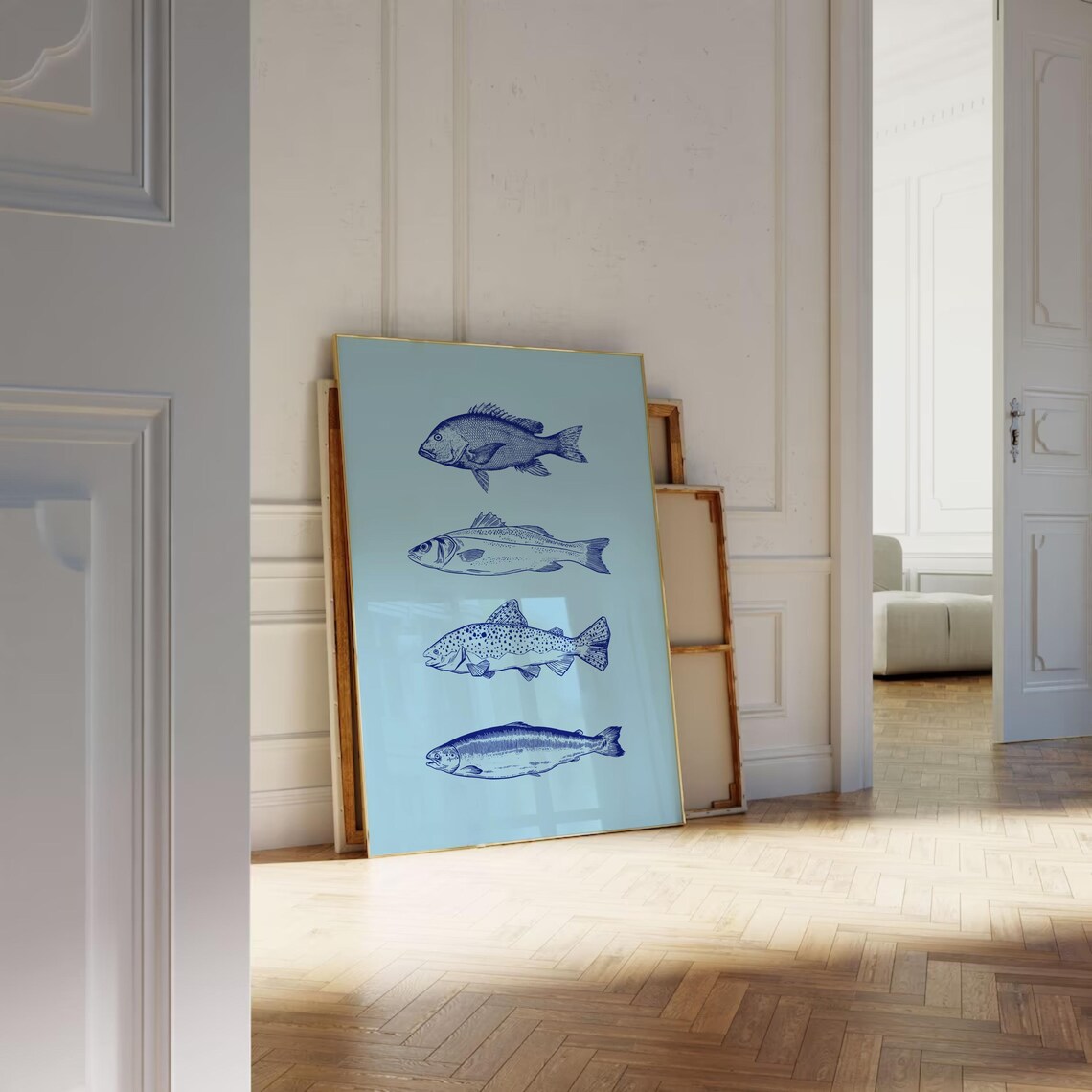 Blue Fish Vintage Line Art Poster, Summer Decor - Image 2