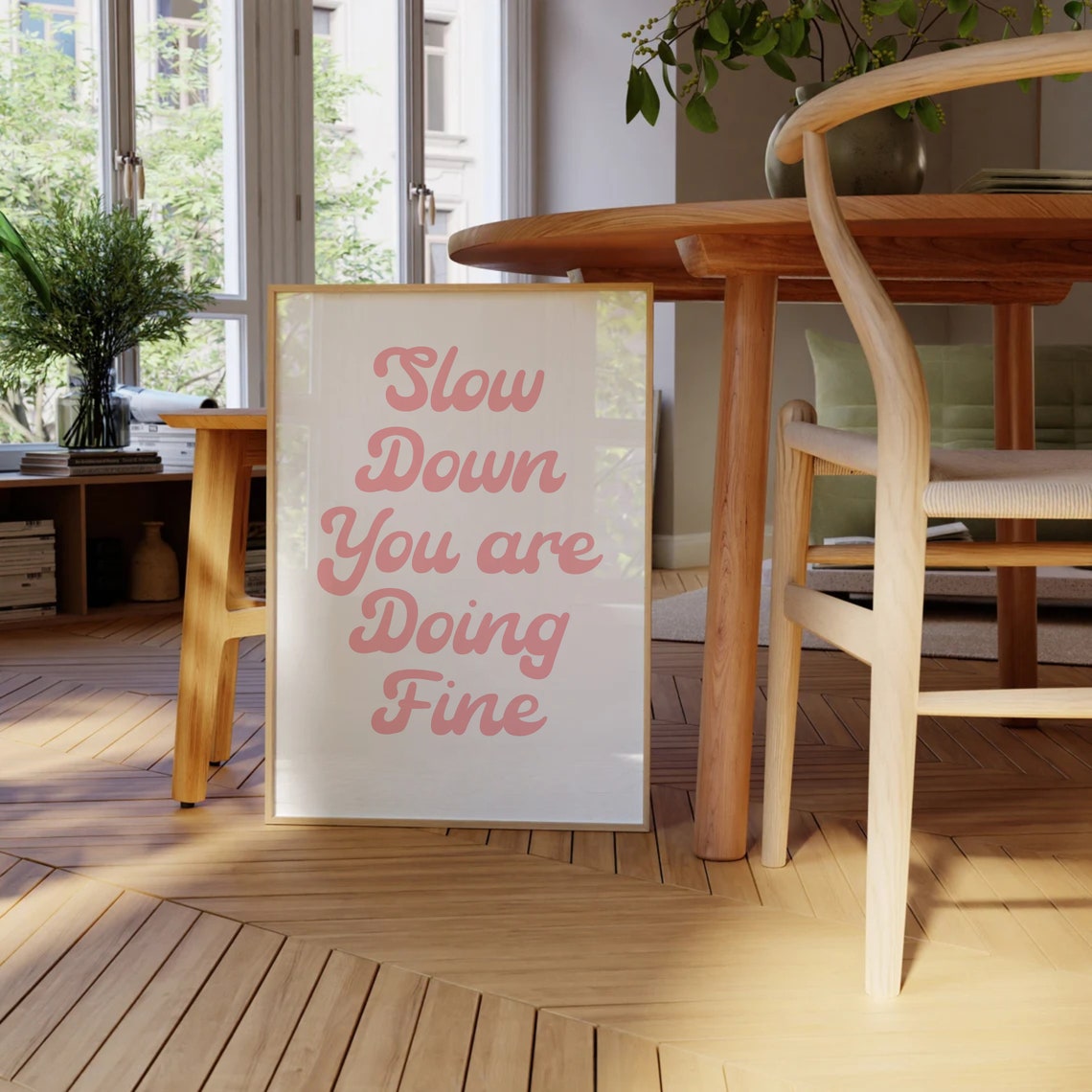 Slow Down You Are Doing Fine Pink Script Affirmation Wall Art - Image 3