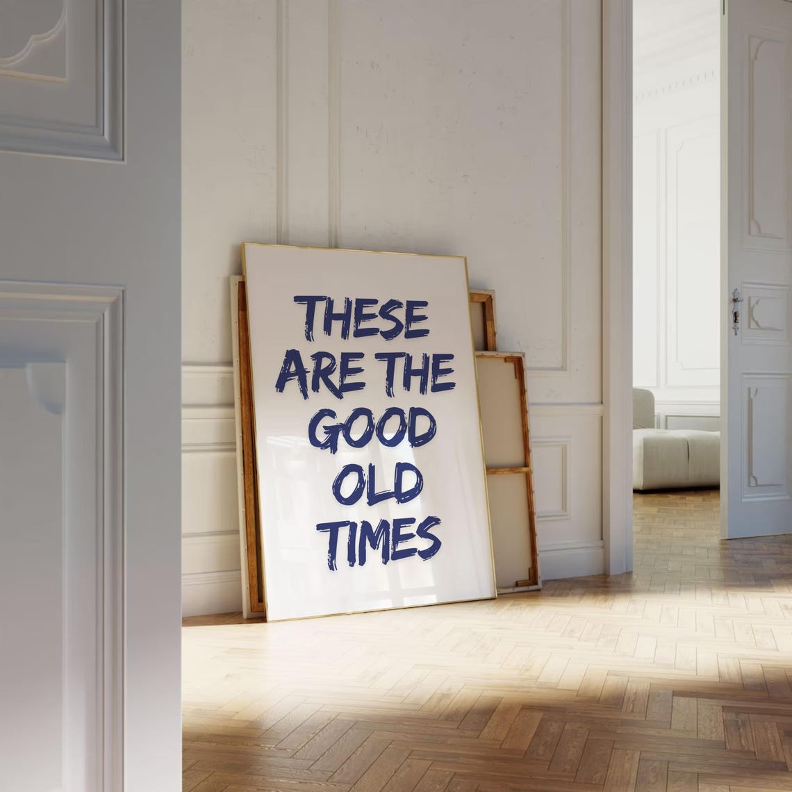 These Are The Good Old Times Navy Blue Brush Lettering Poster - Image 2