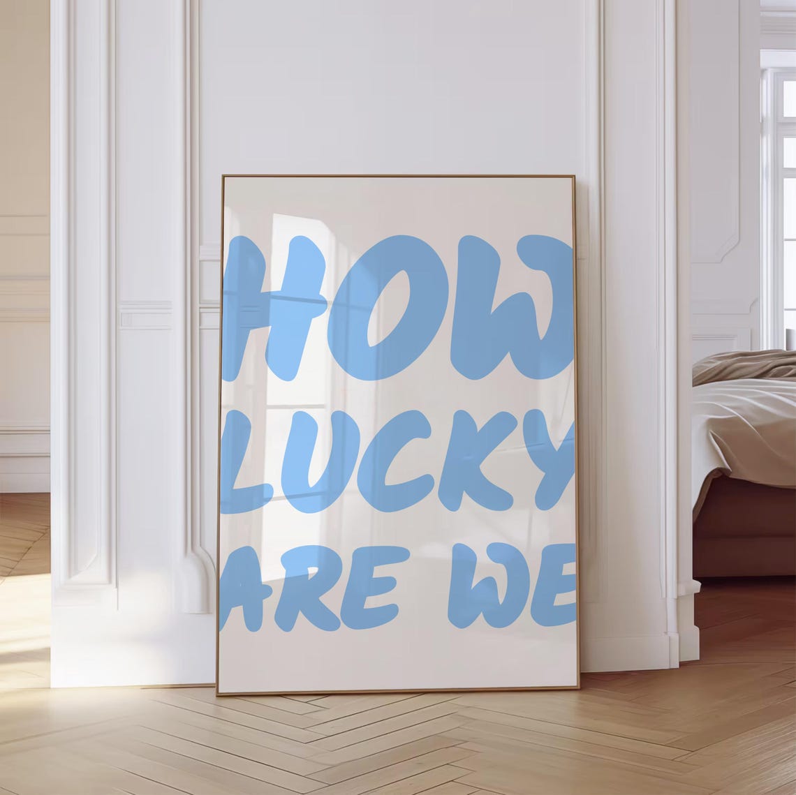 How Lucky Are We Sky Blue Bubble Letter Affirmation Wall Art - Image 4