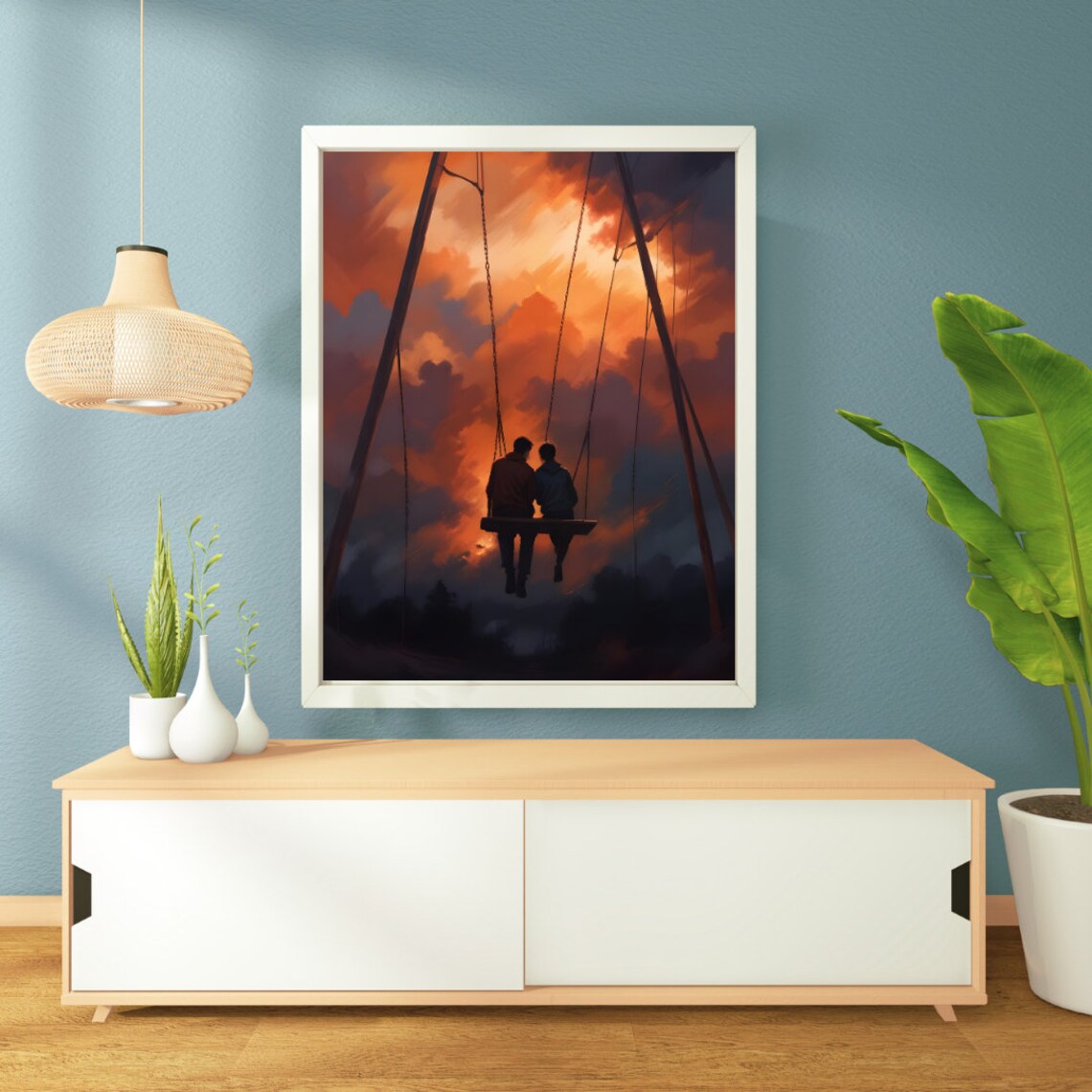 Love Girl And Boy On Swings Silhouette, Sunset Romance - Image 2