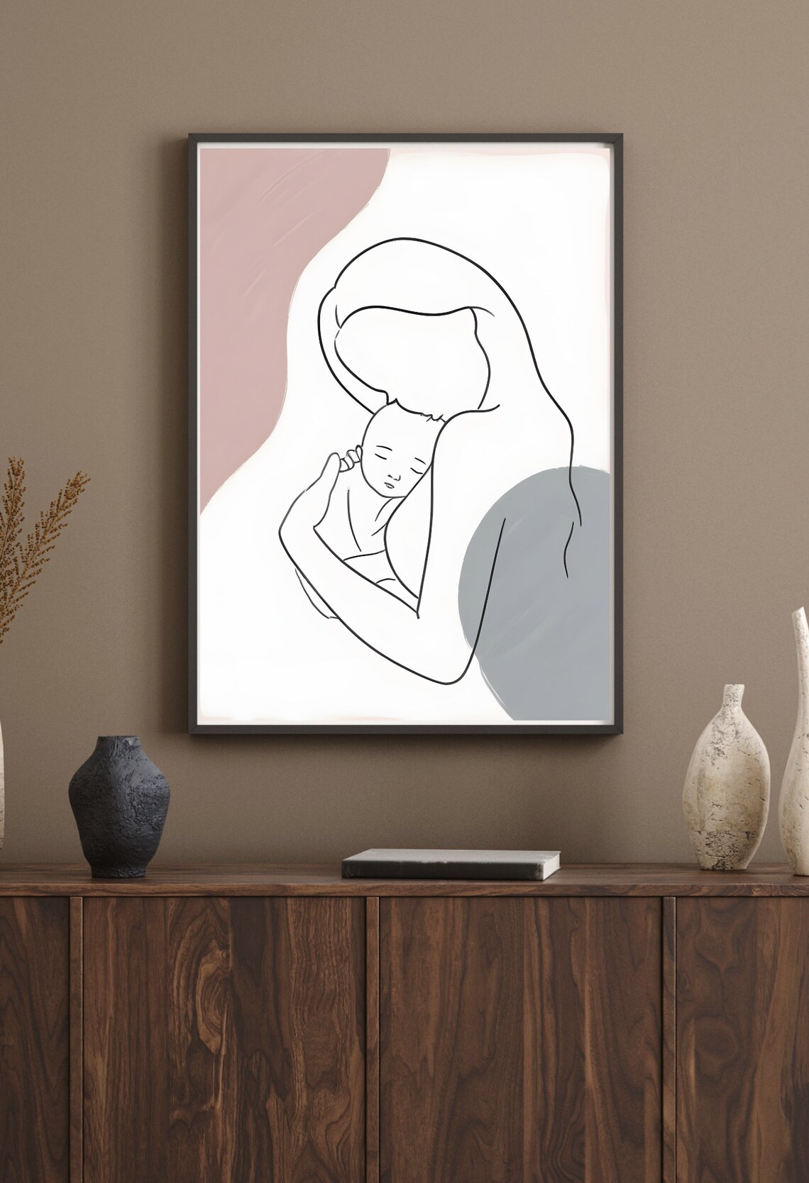 Tender Mother and Baby Minimalist Line Art Nursery Wall Poster - Image 3