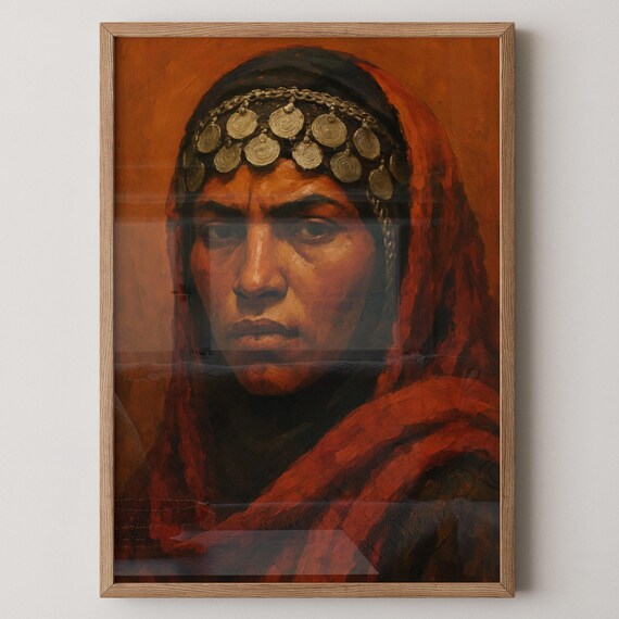North African Woman Portrait Coin Headdress Cultural Art Print