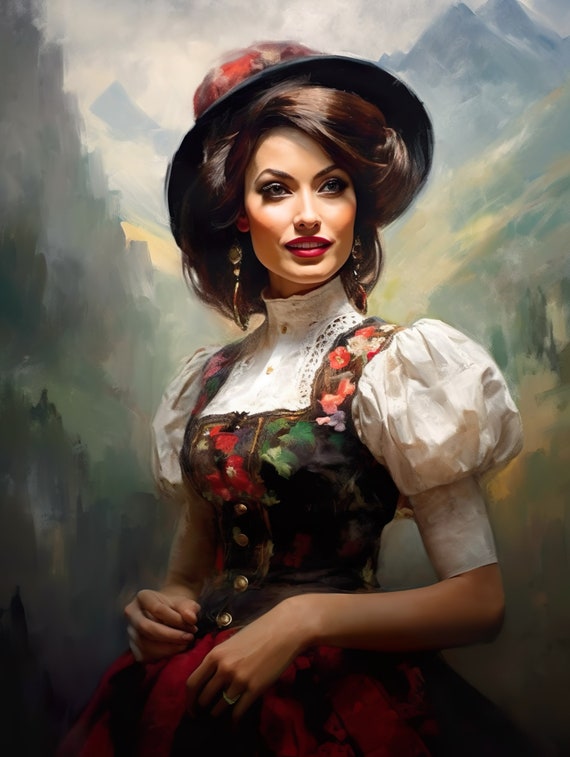 Beautiful Woman In The Black Forest With A Bollenhut Oil Wall Art Mural Decoration Home Office
