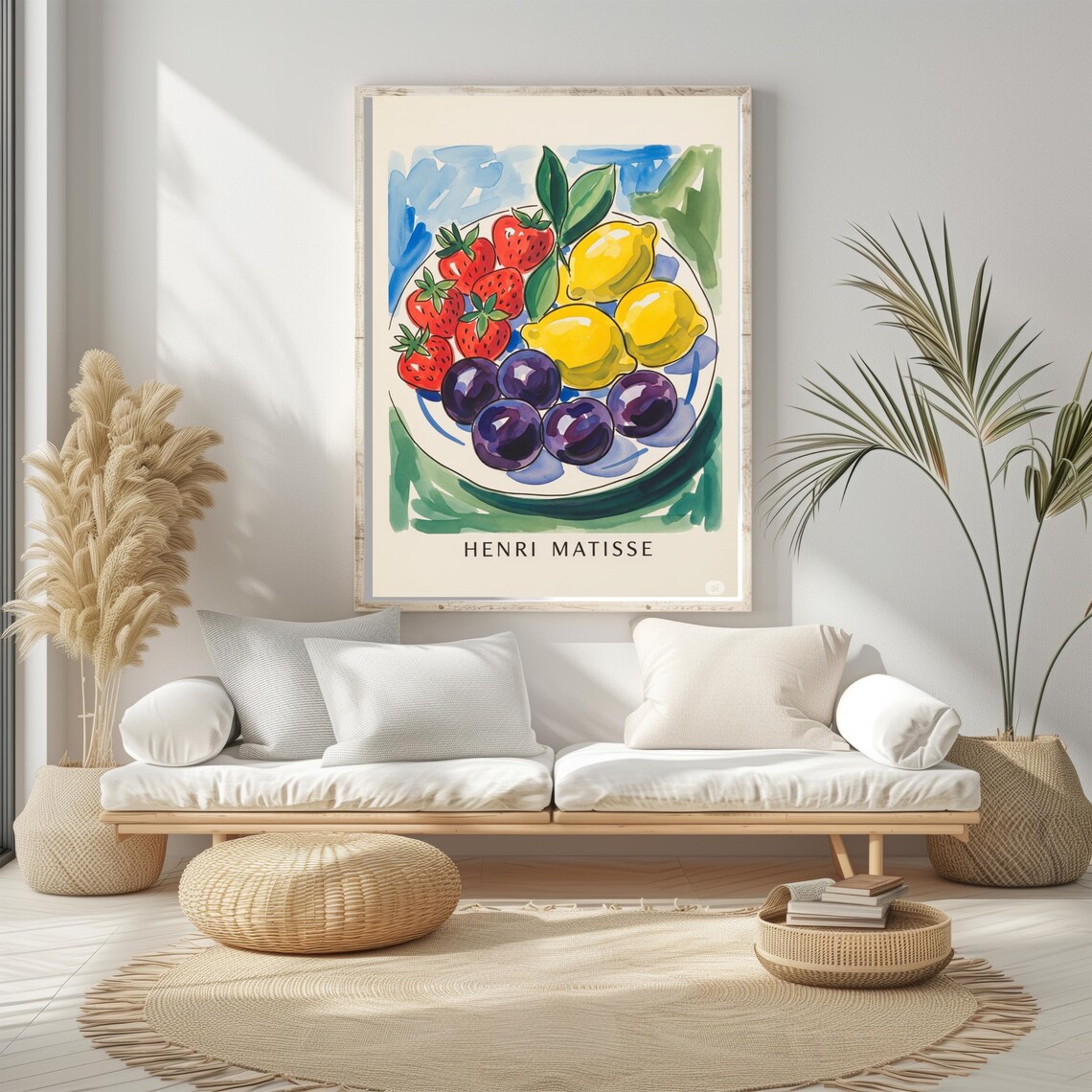 Matisse Style Fruit Bowl Still Life Strawberries Lemons Plums Poster