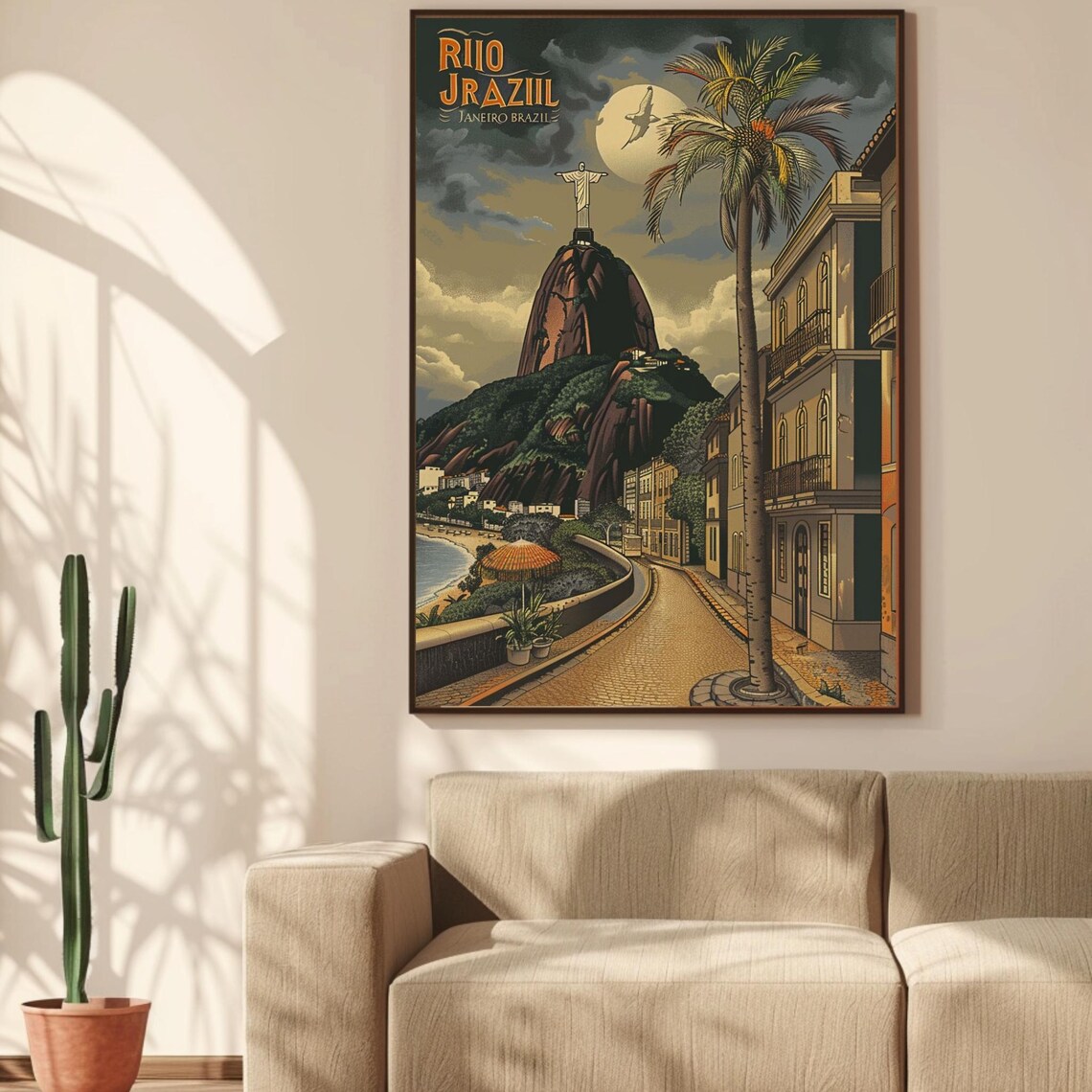 Vintage Rio De Janeiro Christ The Redeemer Street Scene Poster