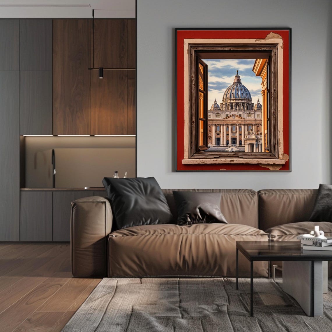 St Peter's Basilica Rome Through an Open Rustic Window Art Poster