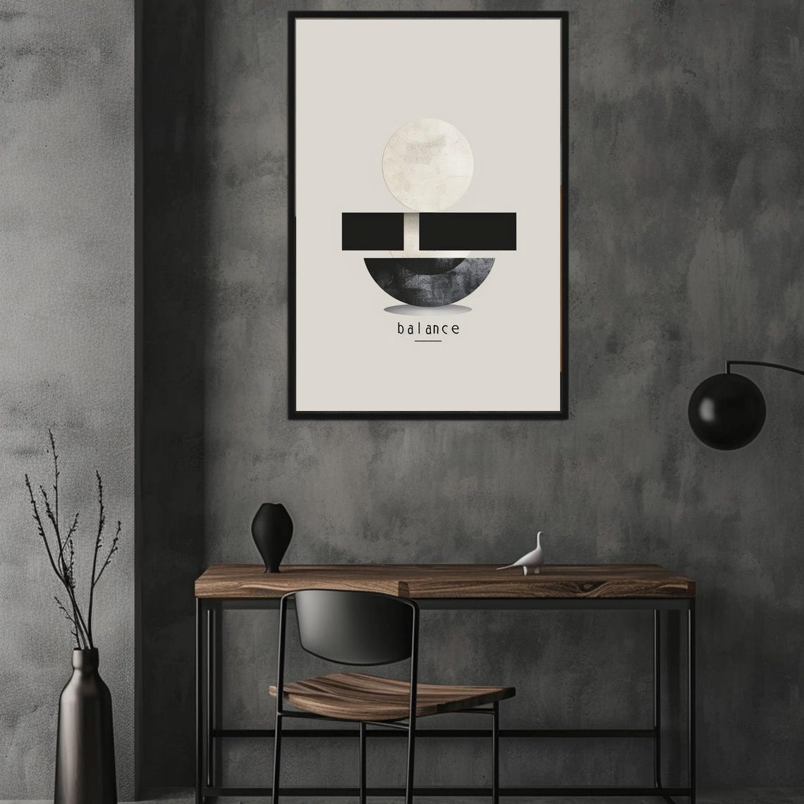 Minimalist Black White Geometric Balance Calm Abstract Art Print